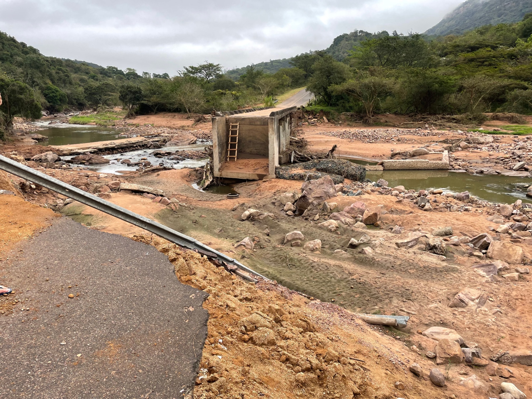 The bridge into Ntshongweni destroyed by the 2022 KZN flooding